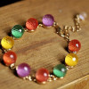 [Free Shipping]HL10301 Qing Qing show retro jewelry colorful candy-colored beads crystal beads golden bracelet 18g