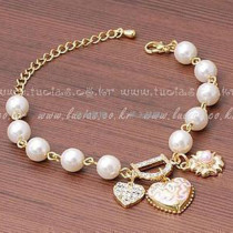 [Free Shipping]The new diamond peach heart flower pendant letter D pearl bracelet bracelets 19g HL05001 2012