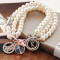 [Free Shipping]HL04001 Korean jewelry full diamond peace sign crystal ball three pearl bracelet / bracelet 32g