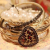 [Free Shipping]HL14601 European and American jewelry retro peach heart leopard multilayer pearl bracelet multi-piece 76g