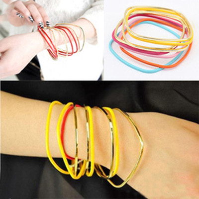 [Free Shipping]HL18901 European and American the multilayer Quartet colored metal texture nightclub fluorescent colored square bangles 8