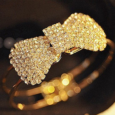 [Free Shipping]The HL18101 imports boutique NN show shiny claw diamond full diamond bow to simple spring Bangles 26g