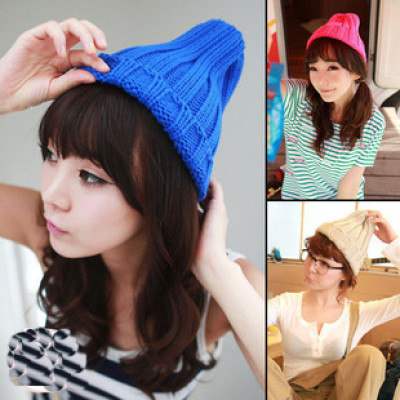 Wool Knitted Men And Women Couple Candy Fluorescence Hat