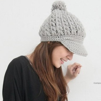 Female Winter Wool Knitted Hat With Wool Wooden Buckle Cap