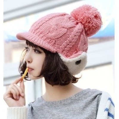 Cable Knit Wool Cap Flange Knit Ear Hat