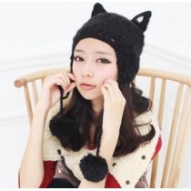 Knitted Ball Cap Devil Horns Cats Ears Korean Wool Hat