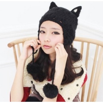Knitted Ball Cap Devil Horns Cats Ears Korean Wool Hat