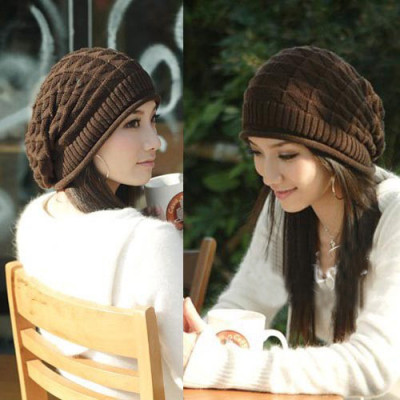 Triangle Diamond Lattice Female Autumn And Winter Wool Piles Headgear Knit Cap