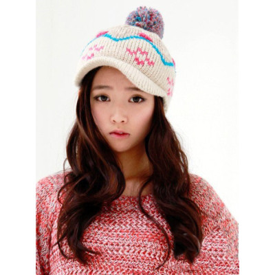 [Free Shipping]Snowflakes Lines Spell Color Knitted Ball Wool Couple Hat