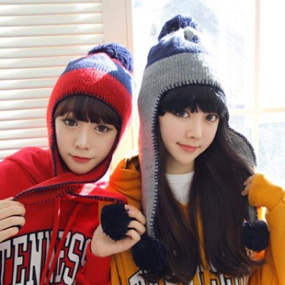 Wool New Autumn And Winter The Wide Striped Knit Wool Ear Hat