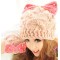 Autumn And Winter Devil Horns Knitted Cap Orecchiette Bow The Wool Fluorescence Hats