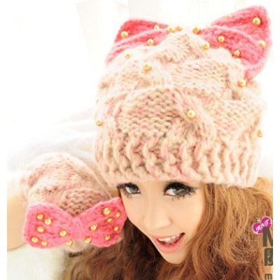 Autumn And Winter Devil Horns Knitted Cap Orecchiette Bow The Wool Fluorescence Hats