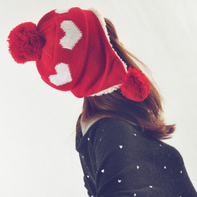 Winter Ear Warm Love Ball Cute Wool Knitted Hat