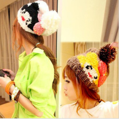 Three-dimensional Bow Beading Smiley Wool Winter Bow Hand Line Cap