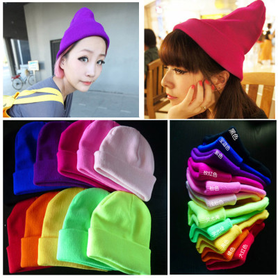 Autumn And Winter Men And Women Fluorescent Color Line Knitted Hip-hop Wool Caps Headgear