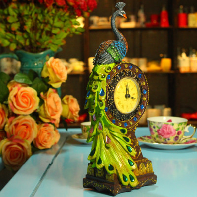 Peacock resin clock / home the watches / desktop decoration / craft gifts Christmas gift factory direct supply