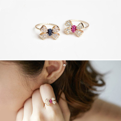 [Free Shipping]Korean jewelry hot new M40250 fashion popular rhinestone bow ring ring female 4g