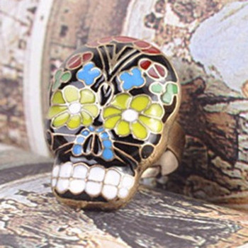 [Free Shipping]M40104 wholesale jewelry European and American retro fashion at the beginning of Beijing opera mask bone skull ring ring 5g