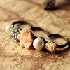 [Free Shipping]M40236 jewelry wholesale European and American retro diamond rose pearl flowers mittens Ring Ring 16g