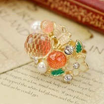 [Free Shipping]M40188 European and American retro jewelry crystal ball the pearl glaze diamond ring flowers drop of oil ring 12g