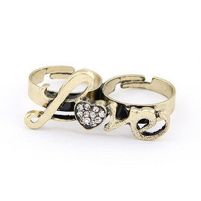 [Free Shipping]M40181 jewelry wholesale European and American retro diamond the love LOVE letters double ring ring 4g