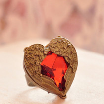 [Free Shipping]M40101 jewelry wholesale European and American retro palace red diamond peach heart wings Ring Ring 11g