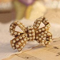 [Free Shipping]M40205 jewelry wholesale Korean version of the new wave of retro pearl butterfly knot ring ring female 9g