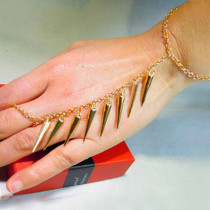 [Free Shipping]M10167 punk style men and women the golden texture rivet spike fringed chain ring bracelet wholesale 7g