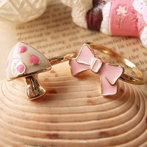 [Free Shipping]M40202 jewelry wholesale European and American retro hot butterfly knot the mushroom combination Ring two-piece 9g