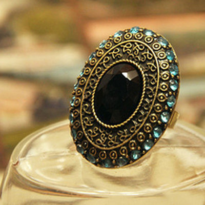 [Free Shipping]M40110 jewelry wholesale European and American retro blue diamond gem Moonlight Ring Ring 7g