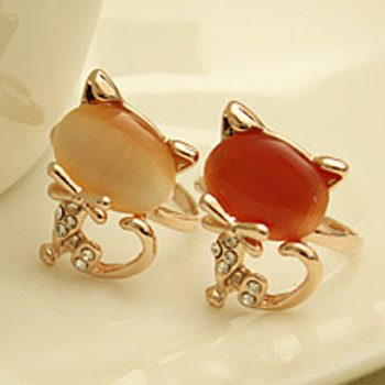 [Free Shipping]M40163 fashion little cat rhinestone ring of the trinkets chaomeng opal ring opening