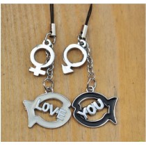 Free Shipping Mobile phone pendant LOVE YOU fish fashion lovers mobile phone chain creative Valentine's Day gift