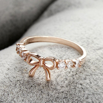 [Free Shipping]M40074 Korean jewelry simple diamond bow ring 2012 new ring female 2g