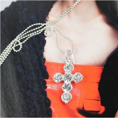 Free Shipping Jewelry Fashionable Gifts Hot Popular Diamond Cross Sweater Chain, Necklace