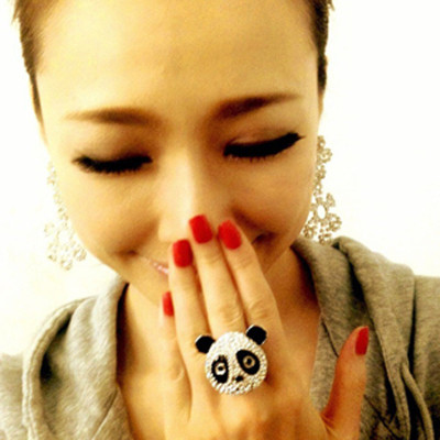 [Free Shipping]The M40154 jewelry wholesale Hot new super flash lovely full drill red panda head ring ring 26g