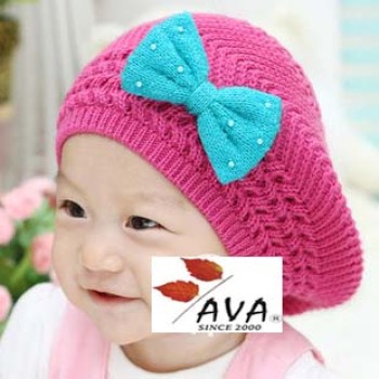 Baby's Knitted Berets Wool Cap Camera Style Hat With Bow