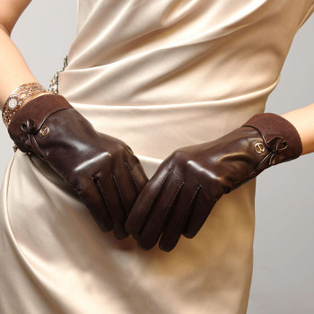 Hot sale 2012 new bow back decorated suede mouth of Ms. leather gloves