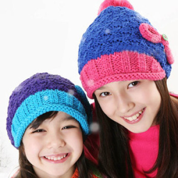 Children Winter Warmth Rainbow Wool Bow Hat