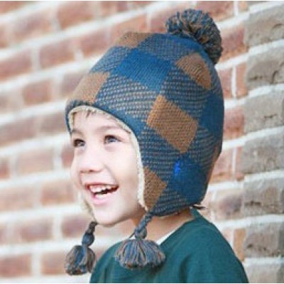 New Children Knitted Warm Plaid Ear Hat