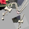 [Free Shipping]HL20607 Korea foreign trade jewelry wholesale exquisite pearl bow necklace female sweater chain 43g