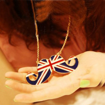 [Free Shipping]HL08807 British style cute cute Union Jack beard necklace sweater chain long-chain 27g