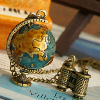 [Free Shipping]HL20107 European and American retro jewelry wholesale globe telescope necklace sweater chain female 38g