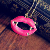 [Free Shipping]HL20807 European and American jewelry retro KISS ME vampire fangs the flames big lips long necklace 18g