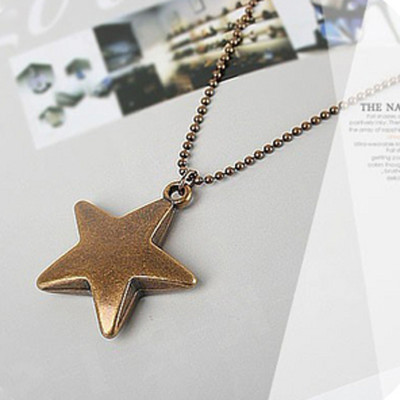 [Free Shipping]HL26807 Korean jewelry wholesale retro long section of the Lucky Star necklace sweater chain female 18g