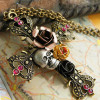 [Free Shipping]HL30007 European and American jewelry roses skull retro cross necklace sweater chain 24g