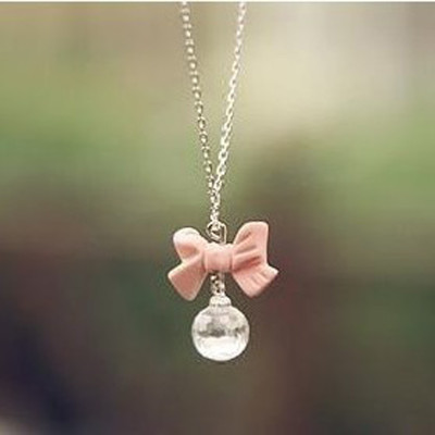 [Free Shipping]HL18807 Korean exquisite jewelry wholesale a short paragraph collarbone chain sweet bow ball water drop necklace 5g
