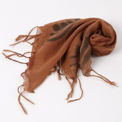 Small Square Scarves Wholesale Ladies Spring Flax Linen Idyllic Wild Linen Material Printing Fringed Scarf