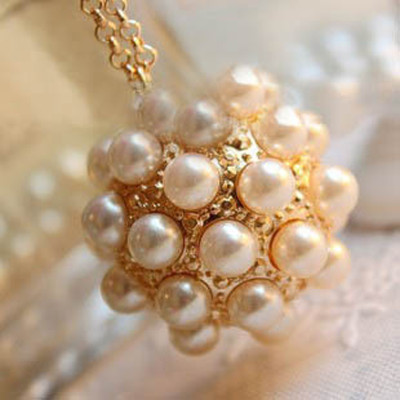 [Free Shipping]The HL25907 Europe and the United States foreign trade jewelry texture pearl balls necklace sweater chain 30g