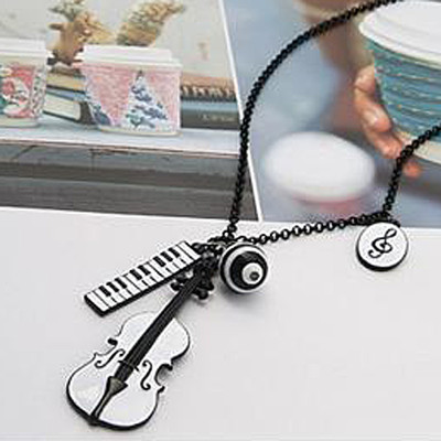 [Free Shipping]HL06307 Korea foreign trade jewelry wholesale violin keyboard note pendant necklace / sweater chain 19g