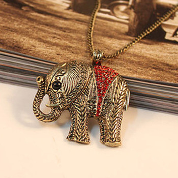 [Free Shipping]HL39407 Europe and the United States foreign trade jewelry wholesale retro Etched Color Diamonds elephant Long necklace sweater chain 27g